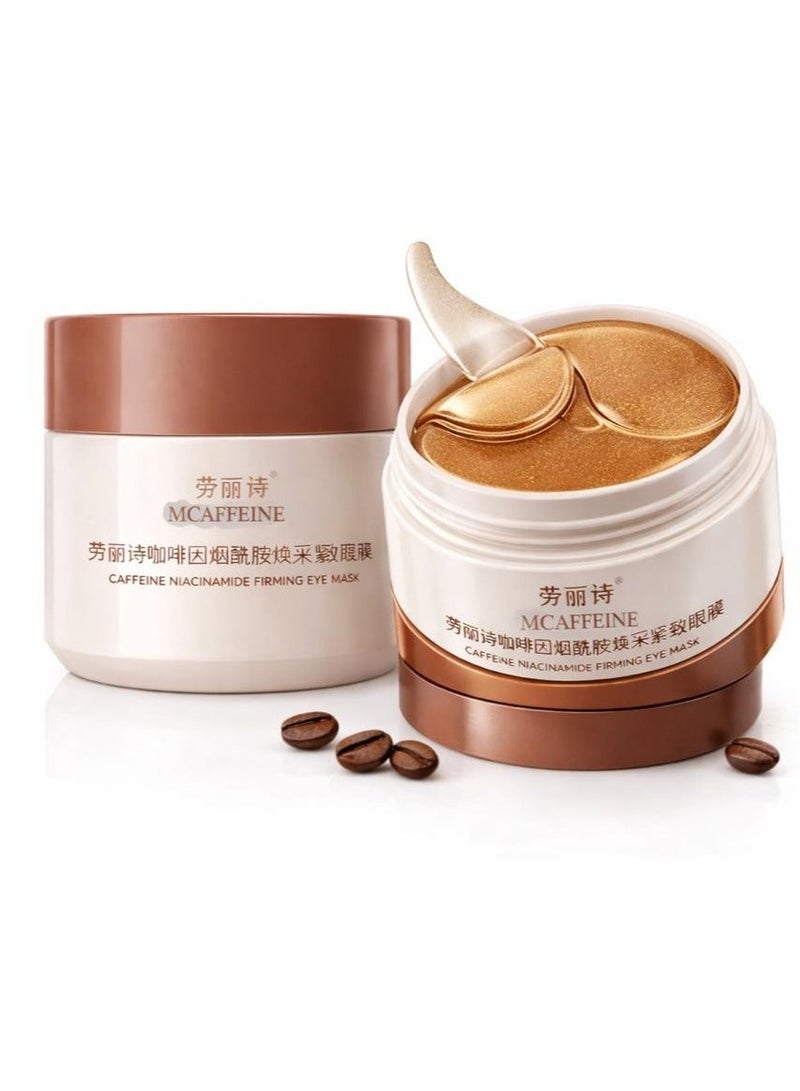 إم كافيين mCaffeine أقنعة العين بالكافيين والببتيد لتقوية الجلد مع حمض الهيالورونيك والنياسيناميد – 60 رقعة جل لعلاج الهالات السوداء والانتفاخ والخطوط الدقيقة، ترطيب وتفتيح منطقة تحت العين، خالية من الكحول، مناسبة للرجال والنساء | إصدار LAO LI SHI - Image 1